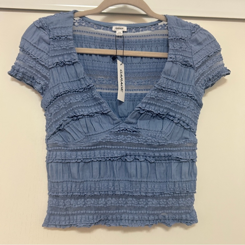 Garage Blue Ruffled Crop Top